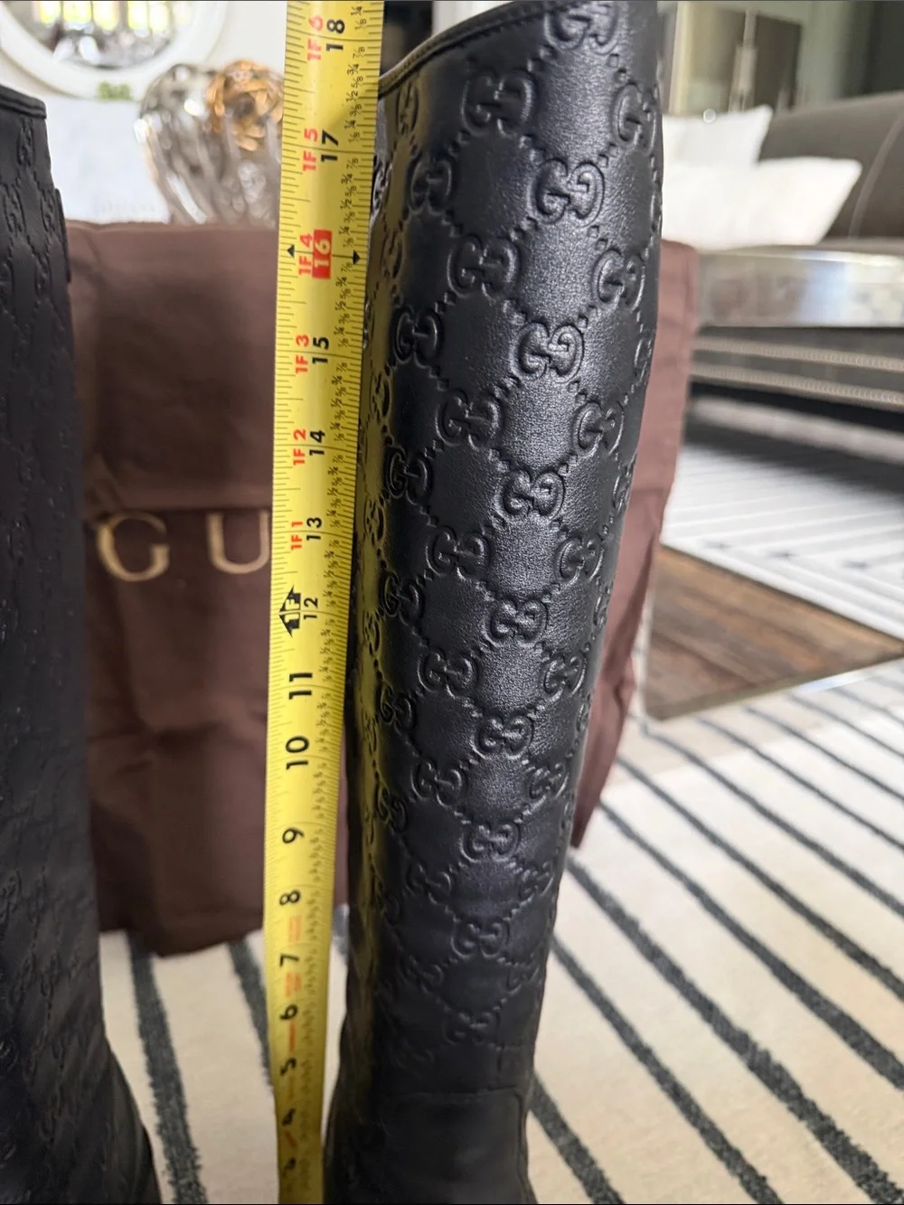 Gucci Black Embossed Leather Over-the-Knee Boots
